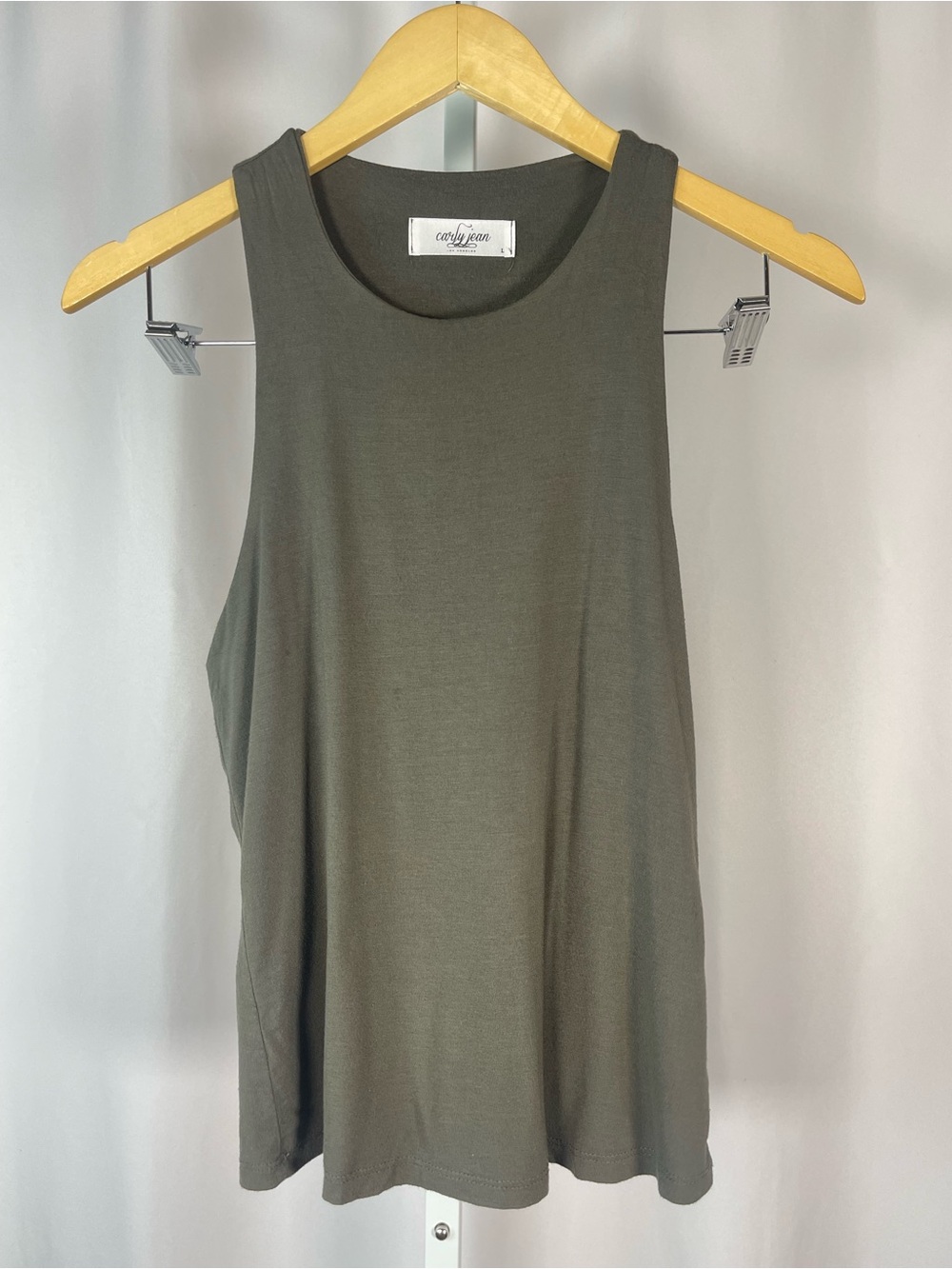 Carly Jean Los Angeles Large Olive Green High Neck Tank Buttery Soft Minimalist